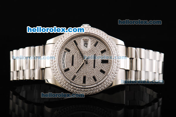 Rolex Day-Date II Automatic Movement Full Steel with Diamond Dial and Bezel - Click Image to Close
